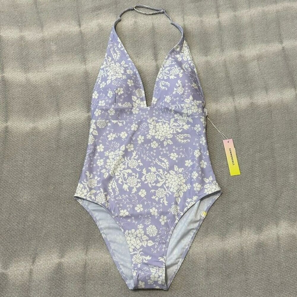 Summersalt Vintage Floral Halter Plunge One Piece Swim Bathing Suit 8 NWT